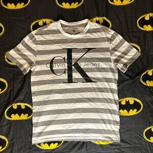 Calvin Klein Jeans Striped Monogram Logo Graphic T-Shirt